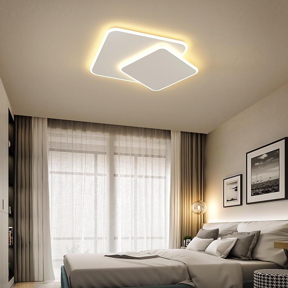 2-Light White Square LED Flush Mount Ceiling Light for Bedroom