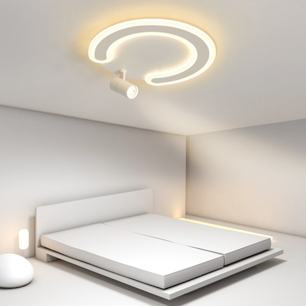 White Arc Flush Mount Light with Spotlight for Study Bedroom