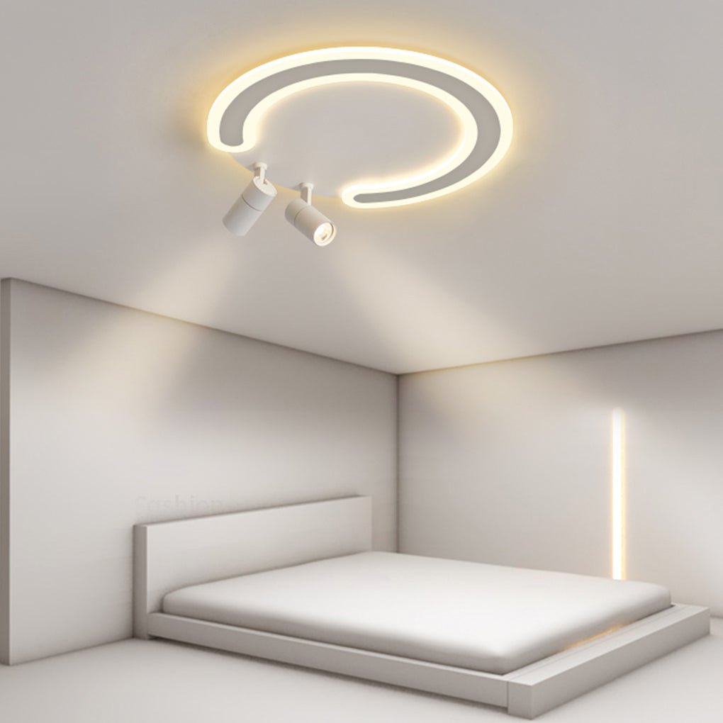 White Arc Flush Mount Light with Spotlight for Study Bedroom