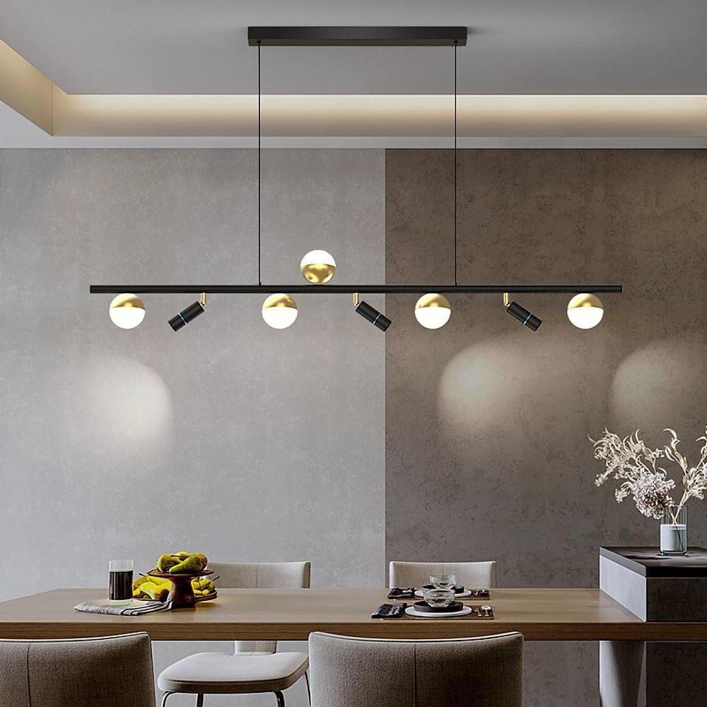 6/8-Light Black Island Horizontal Suspension Linear Pendant Light