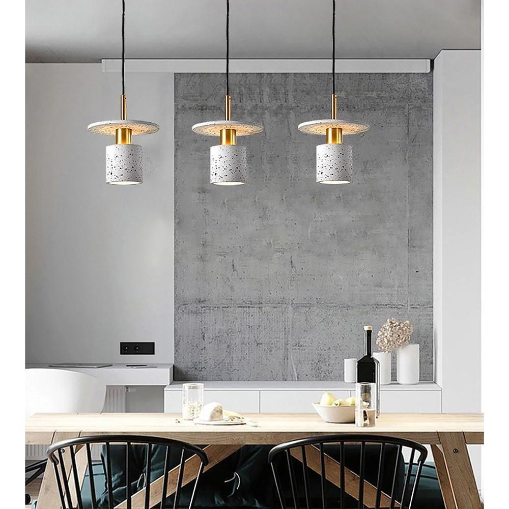 Terrazzo-Inspired Cement Cylinder LED Pendant Lights Modern Island Lighting