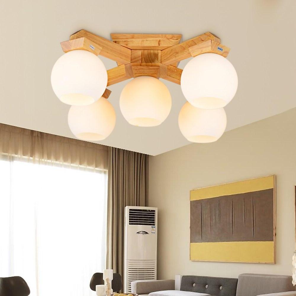 Nordic Style Modern Wood Chandelier LED Globe Chandelier