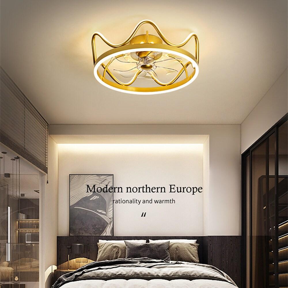 Crown Shapes Gold Black Ceiling Fan with Light