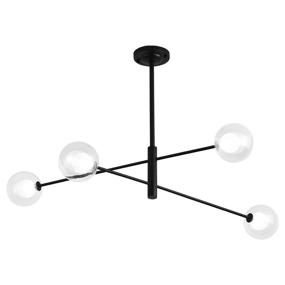 4-light Glass LED Linear Design Black Modern Sputnik Chandelier Ceiling Lights