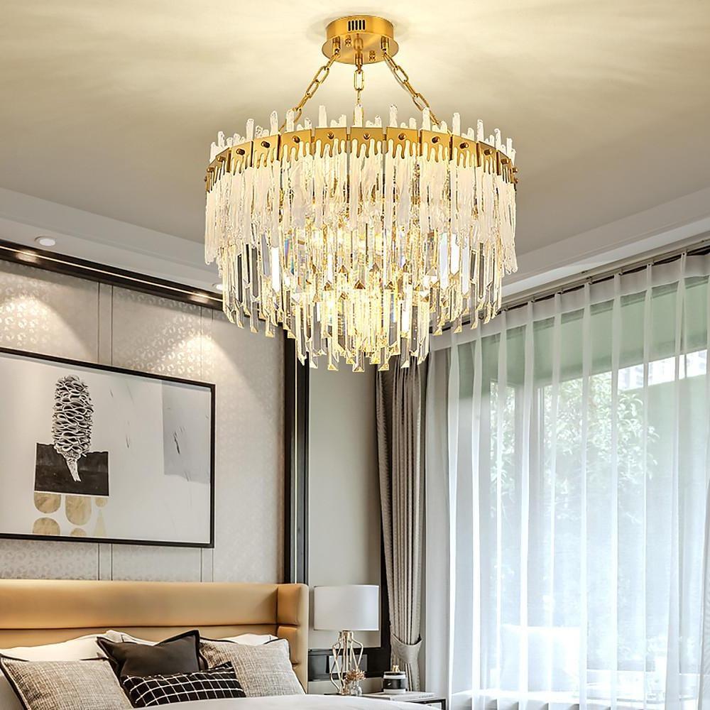 Nordic Style Round Gold Crystal Chandelier: 16??cord, Gold, Neutral Light