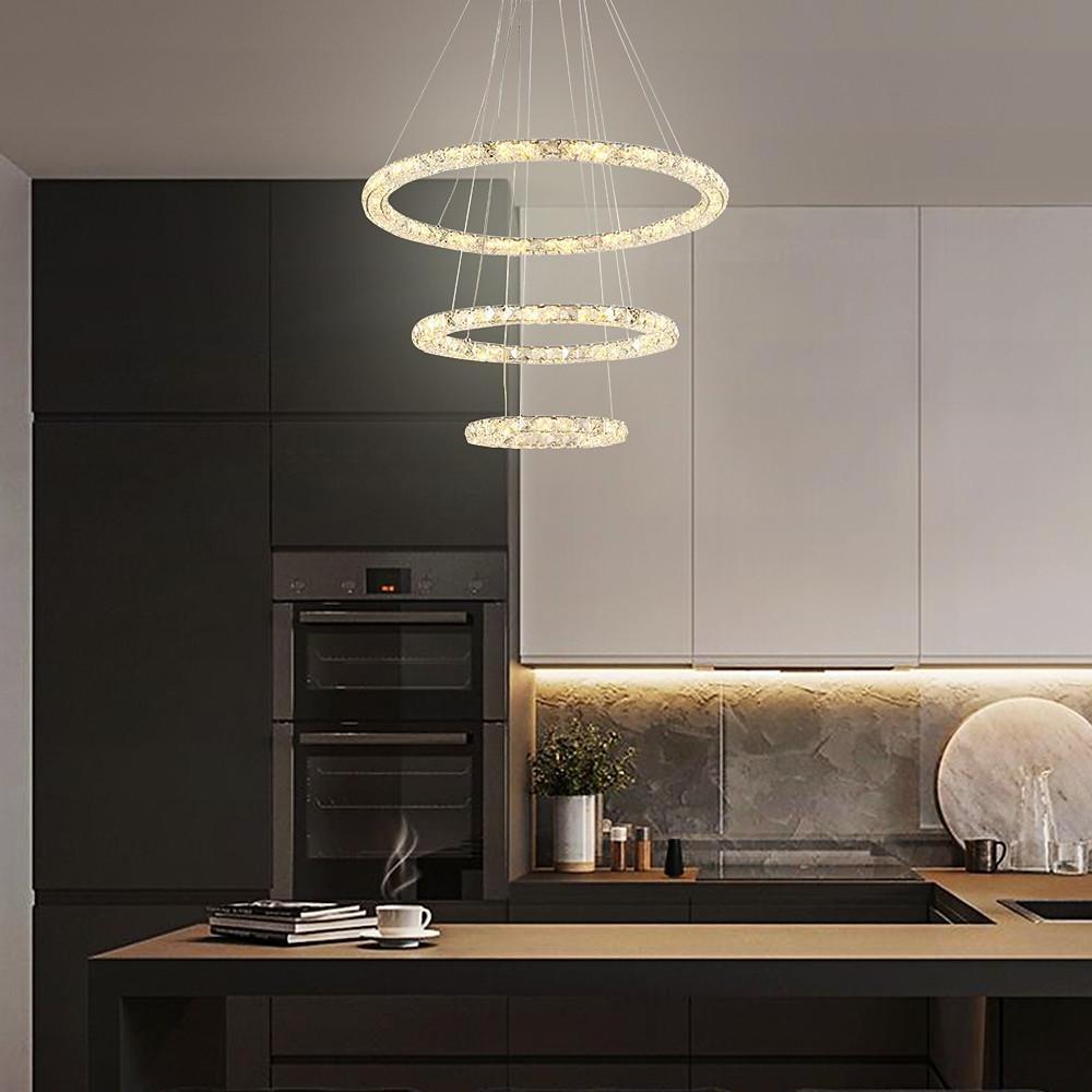 3/4-Light LED Tiered Chandelier LED Crystal Ring Hanging Pendant Light