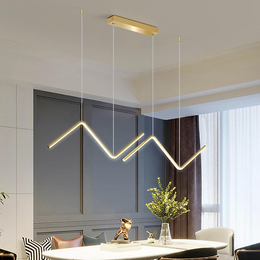 LED 2- Light Line Design Dimmable Pendant Light Modern Wave Shaped Kitchen Lighting Dining Room Lighting Nordic Minimalist Island Lights