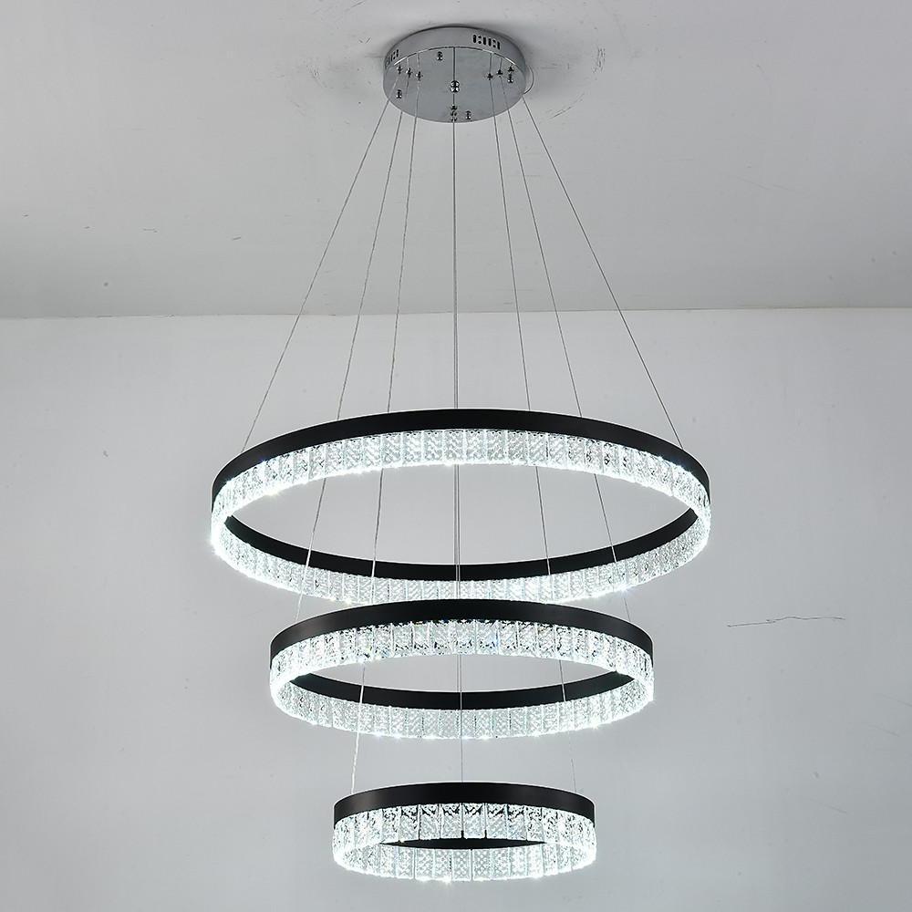 3 Tiered Circles LED Crystal Modern Chandeliers Pendant Light Hanging Lamp