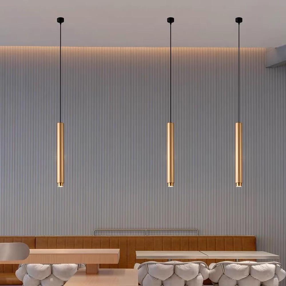 Elongated Cylindrical Shaped LED Gold Modern Pendant Light Island Lights