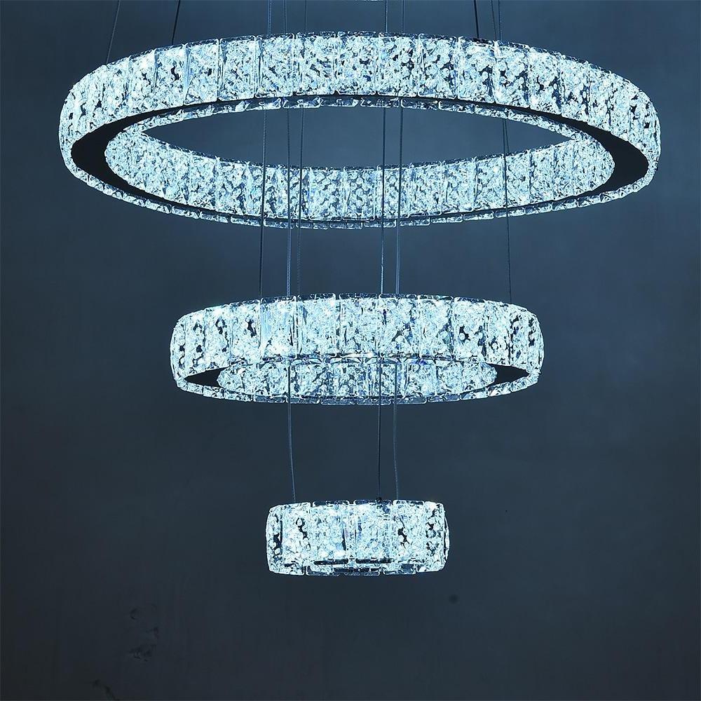 Modern 3 Tiers Circles Suspended Chandelier with Crystal Accents