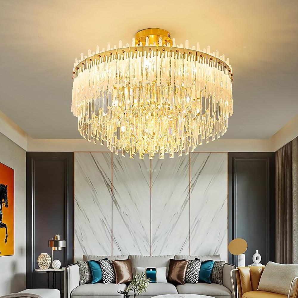 Nordic Style Round Gold Crystal Chandelier: 16??cord, Gold, Neutral Light