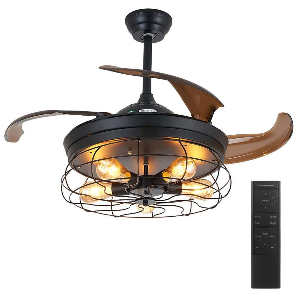 3 Bladed Farmhouse Retractable Ceiling Fan with Light