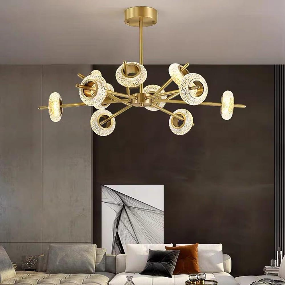 Modern Brass LED Chandelier with Ring Crystal Shades