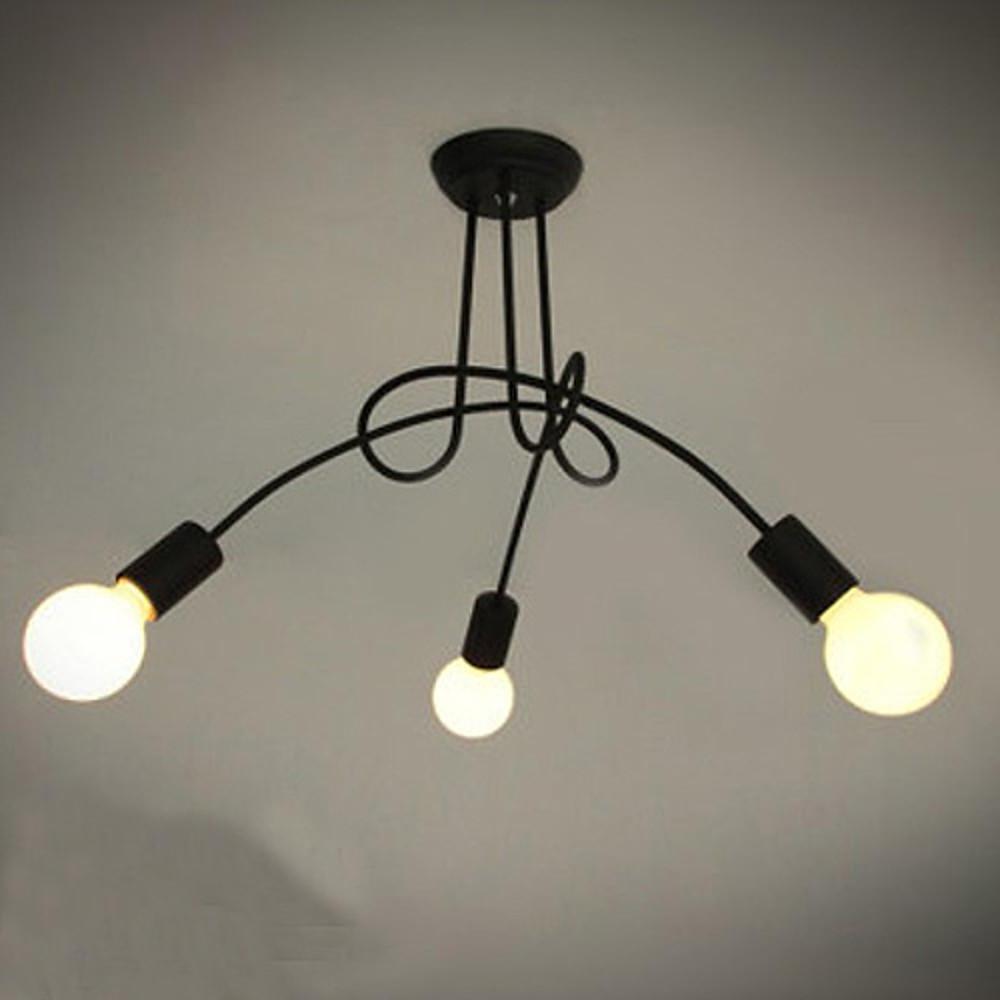 Simplistic Painted Metal Modern Chandelier Exposed Twisted Stem Lights