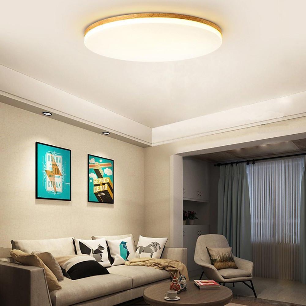 Circular Minimalist Flush Mount Dining Room Light Bamboo Acrylic LED Ceiling Lights