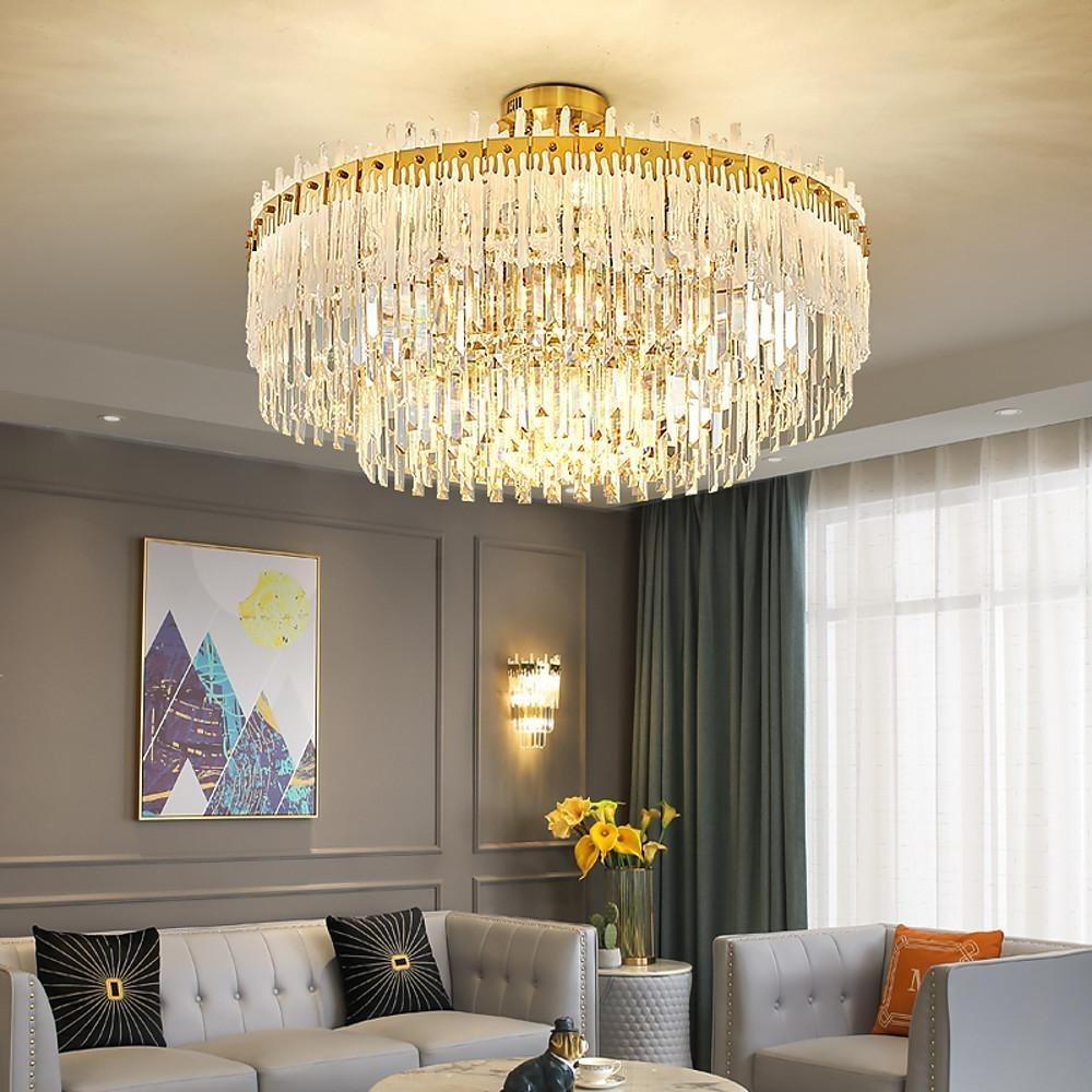 Nordic Style Round Gold Crystal Chandelier: 16??cord, Gold, Neutral Light