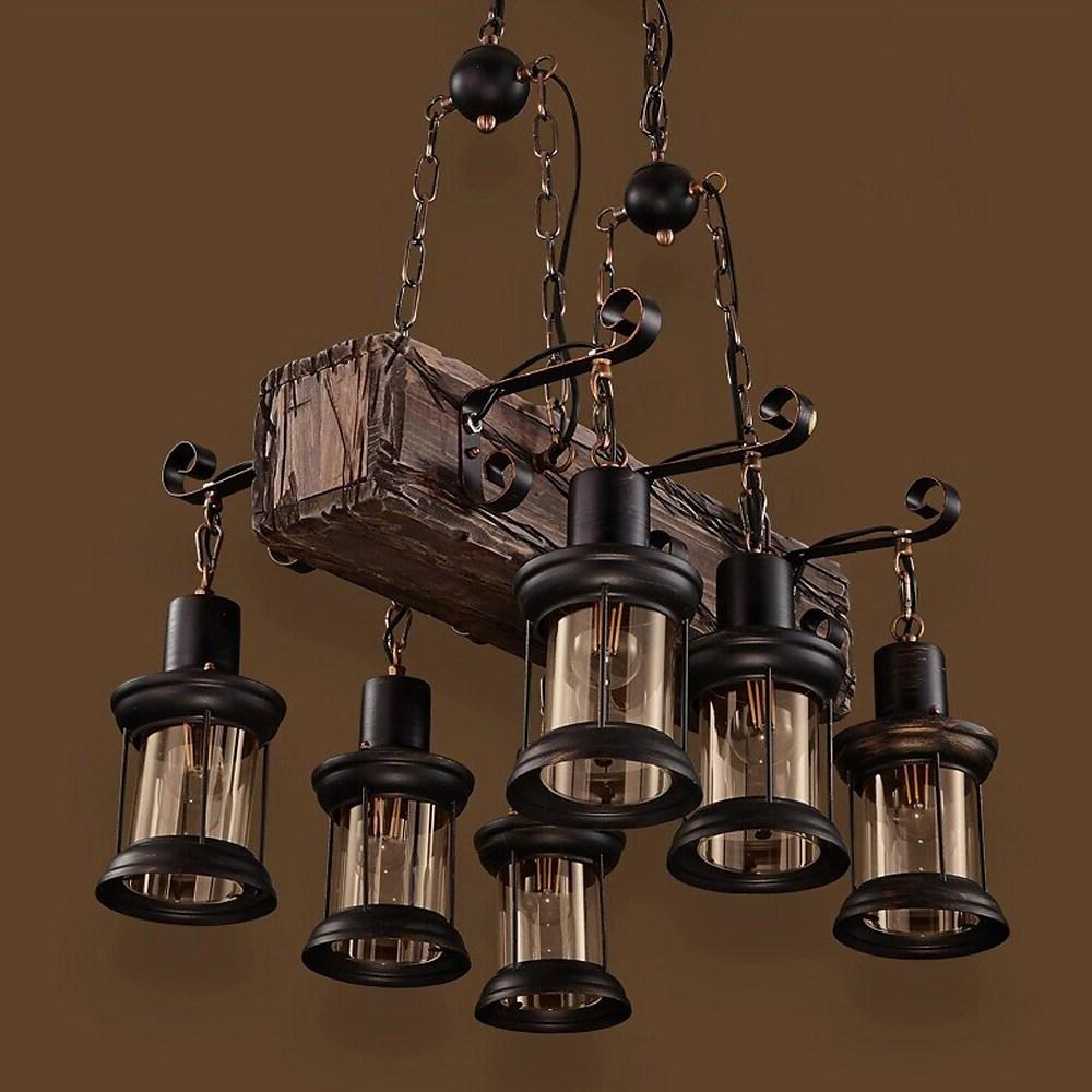 6 Lantern Farmhouse Chandelier Wood Chandeliers Ceiling Light