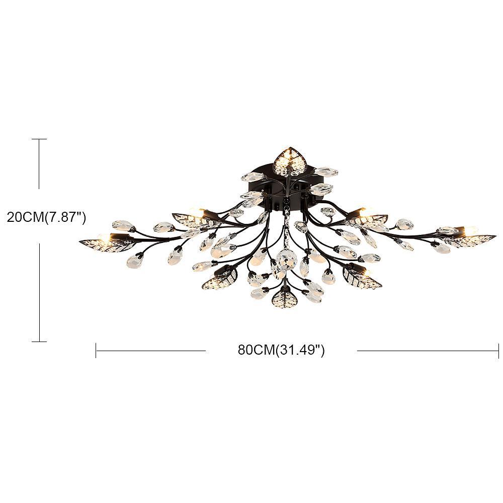 Vintage Crystal Branches Leaf Semi-Flush Mount Chandelier | 8-Light LED, 31.19'' Wide, Antique Brass