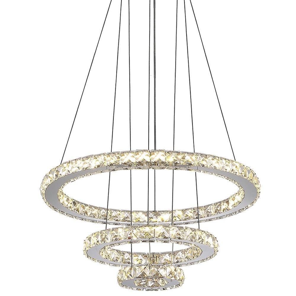 3-Ring Adjustable Circles Tiered Crystal Bling Hanging Modern Chandeliers