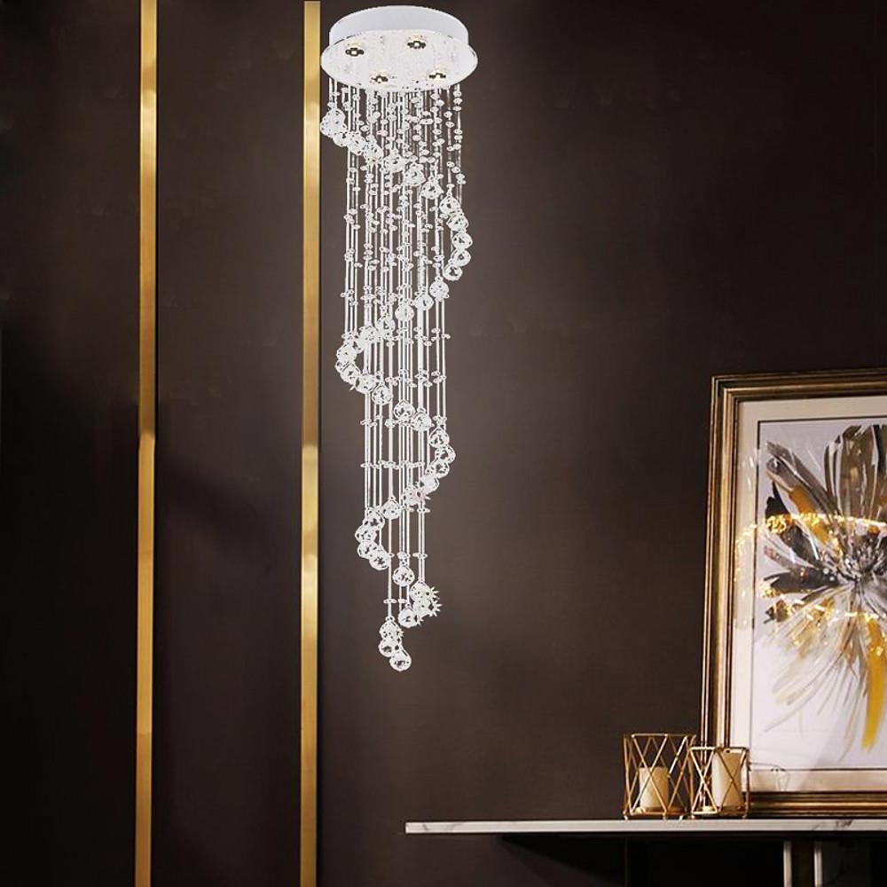 Spiraling Modern Chandelier Crystal Electroplated Metal Light Fixtures