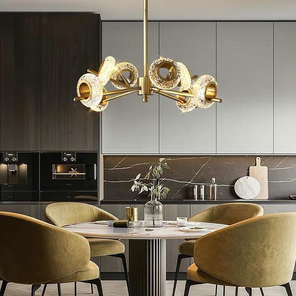 Modern Brass LED Chandelier with Ring Crystal Shades