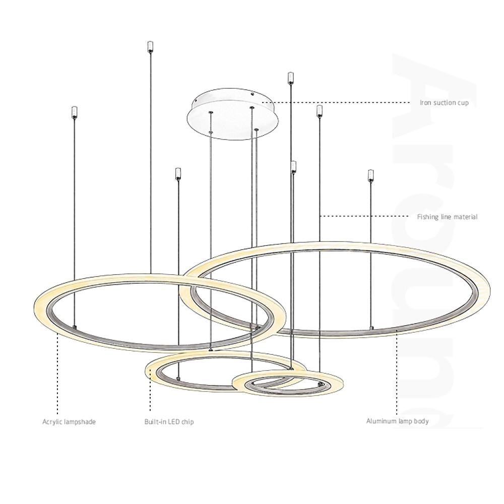 LED 4-Rings Geometric Shapes Pendant Light Floating Ring Living Room Ceiling Lights