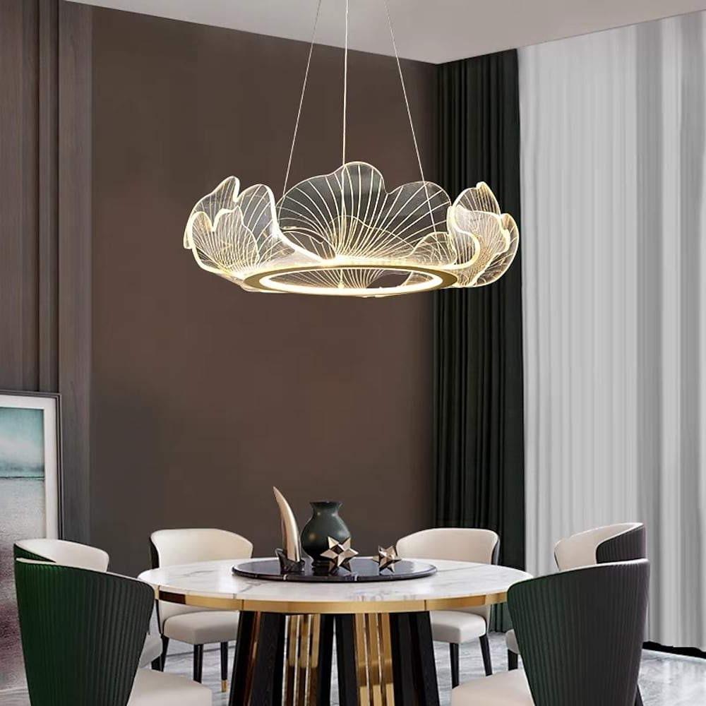 Sea-Inspired Elegant Wave Round Acrylic Chandelier with Gold Finish - 33inch Wide LED Ceiling Light