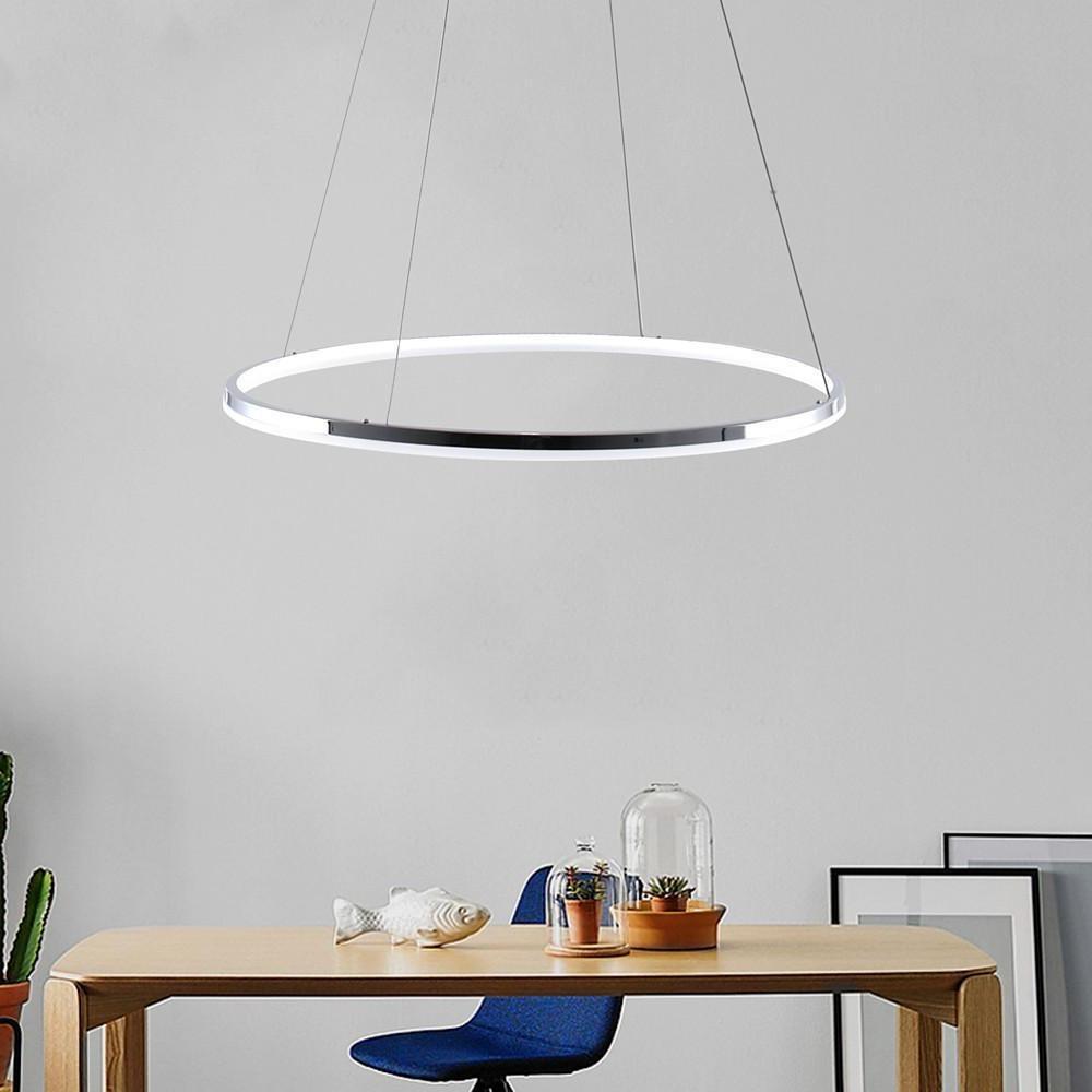 LED Circular Sturdy Modernistic Brushed Nickel Pendant Light With Remote Controller