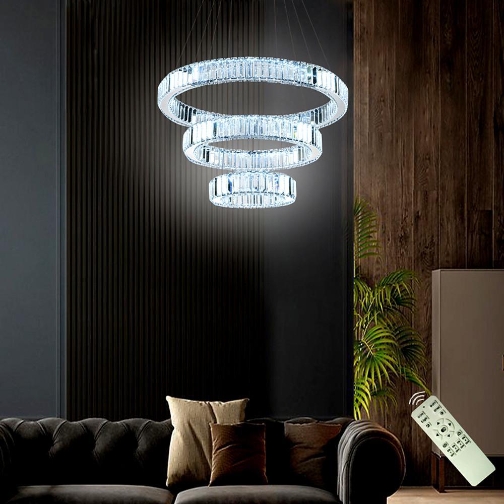 Chrome Crystal 3-Tier Pendant Light Modern Chandelier