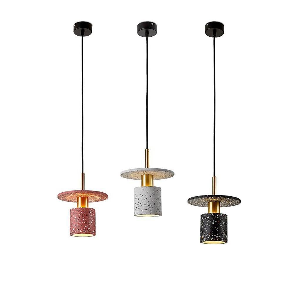 Terrazzo-Inspired Cement Cylinder LED Pendant Lights Modern Island Lighting