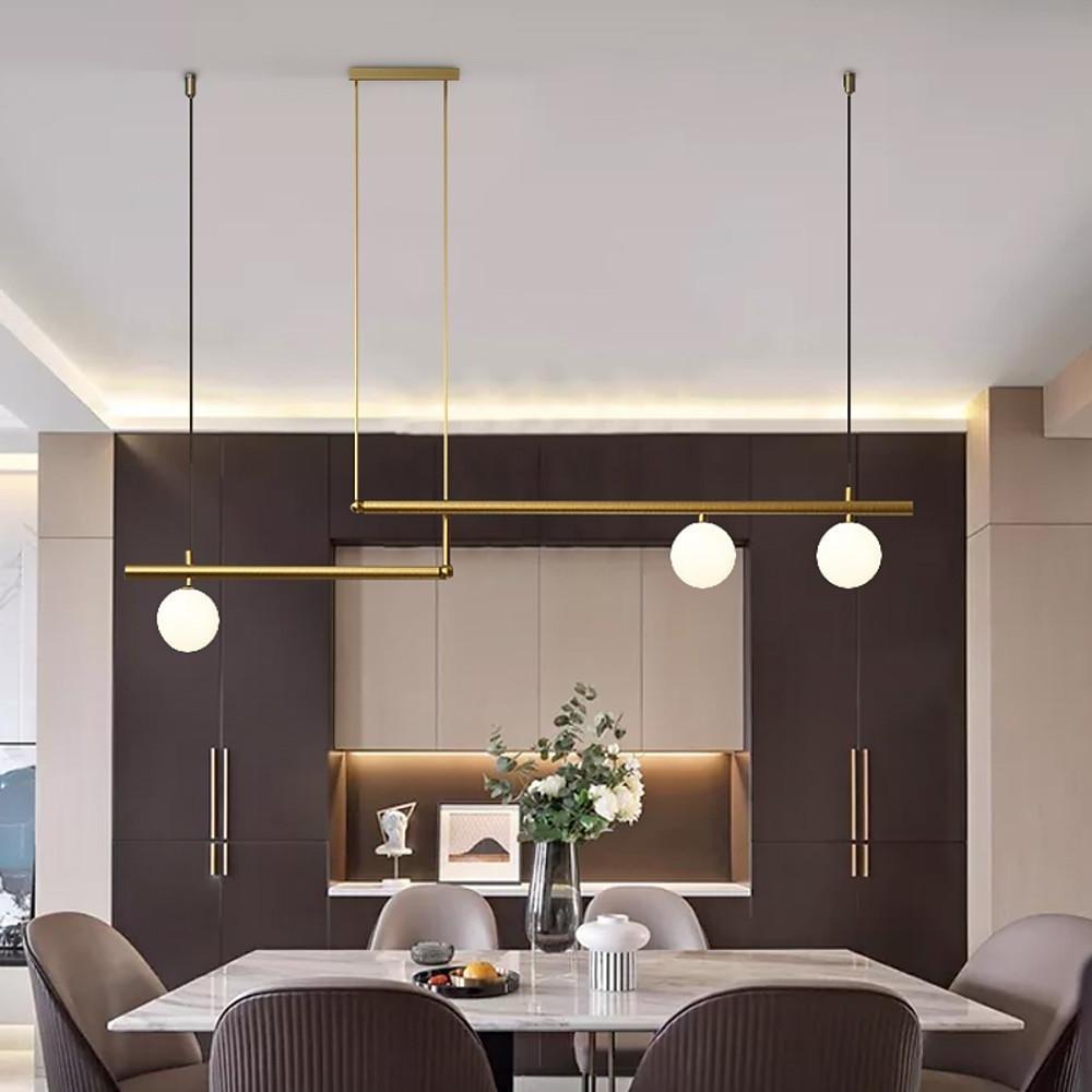 Minimalist Modern Linear Globe Pendant Lighting Copper Glass Kitchen & Dining Room Light