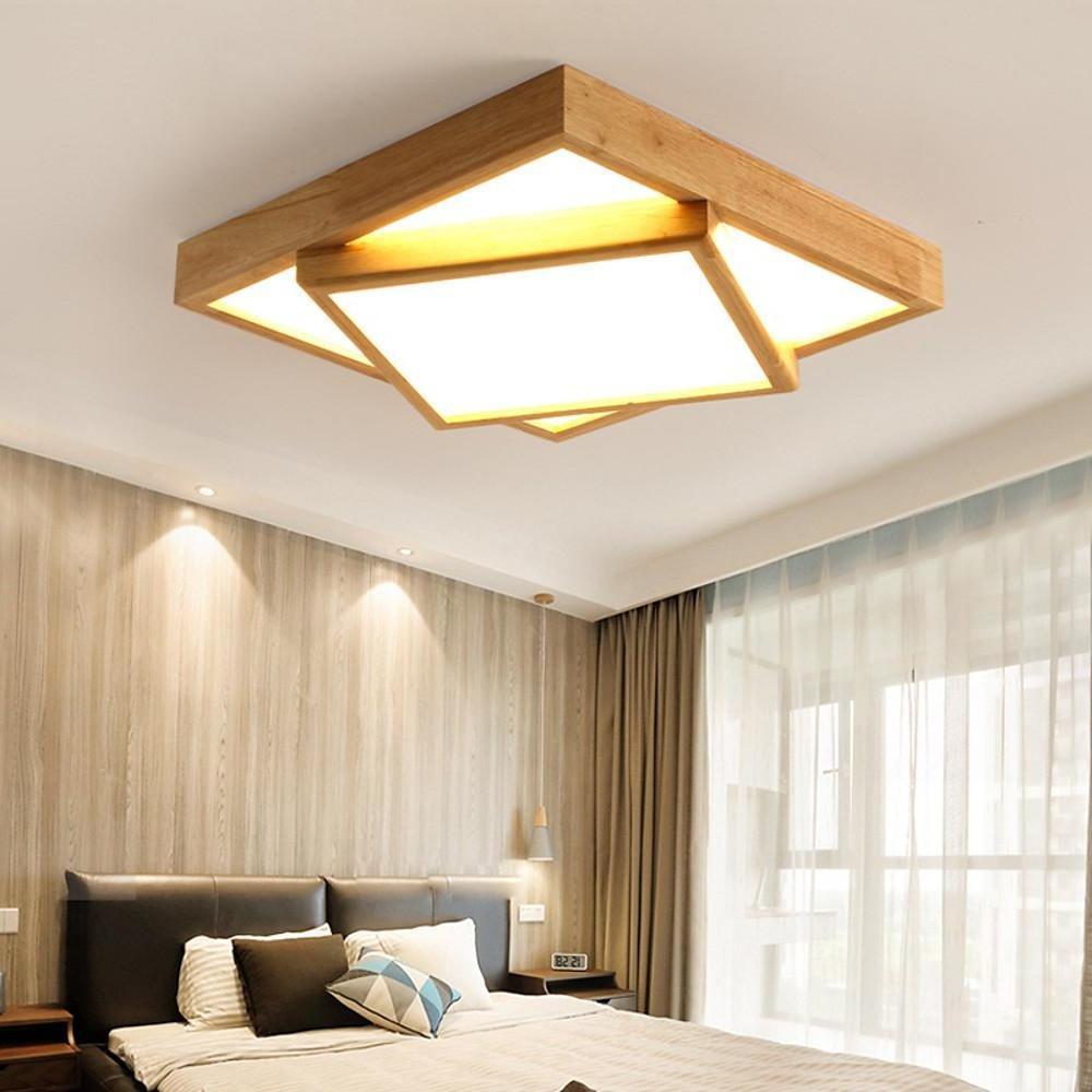 Artistic Wood Squares Dimmable LED Nordic Ceiling Light Flush Mount Lighting