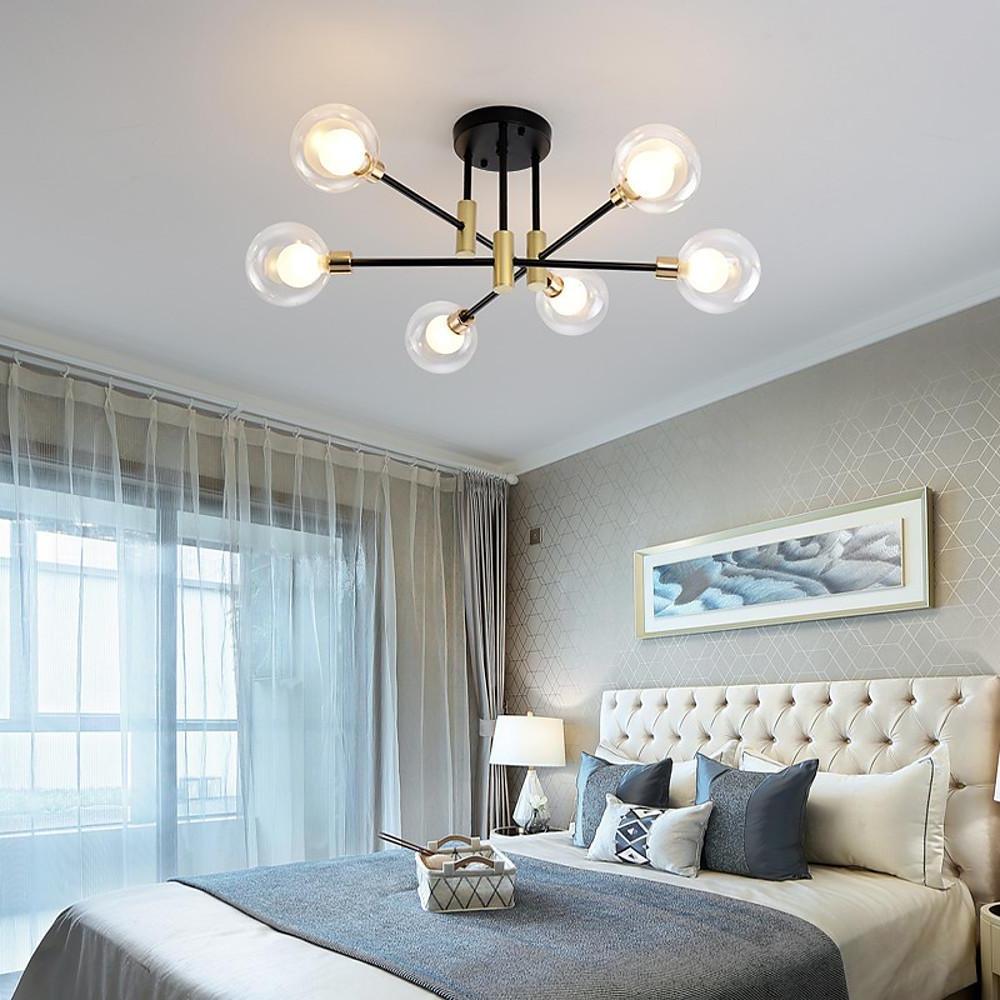 Modern Metal Glass Flush Mount Sputnik Light LED Bedroom Ceiling Lights